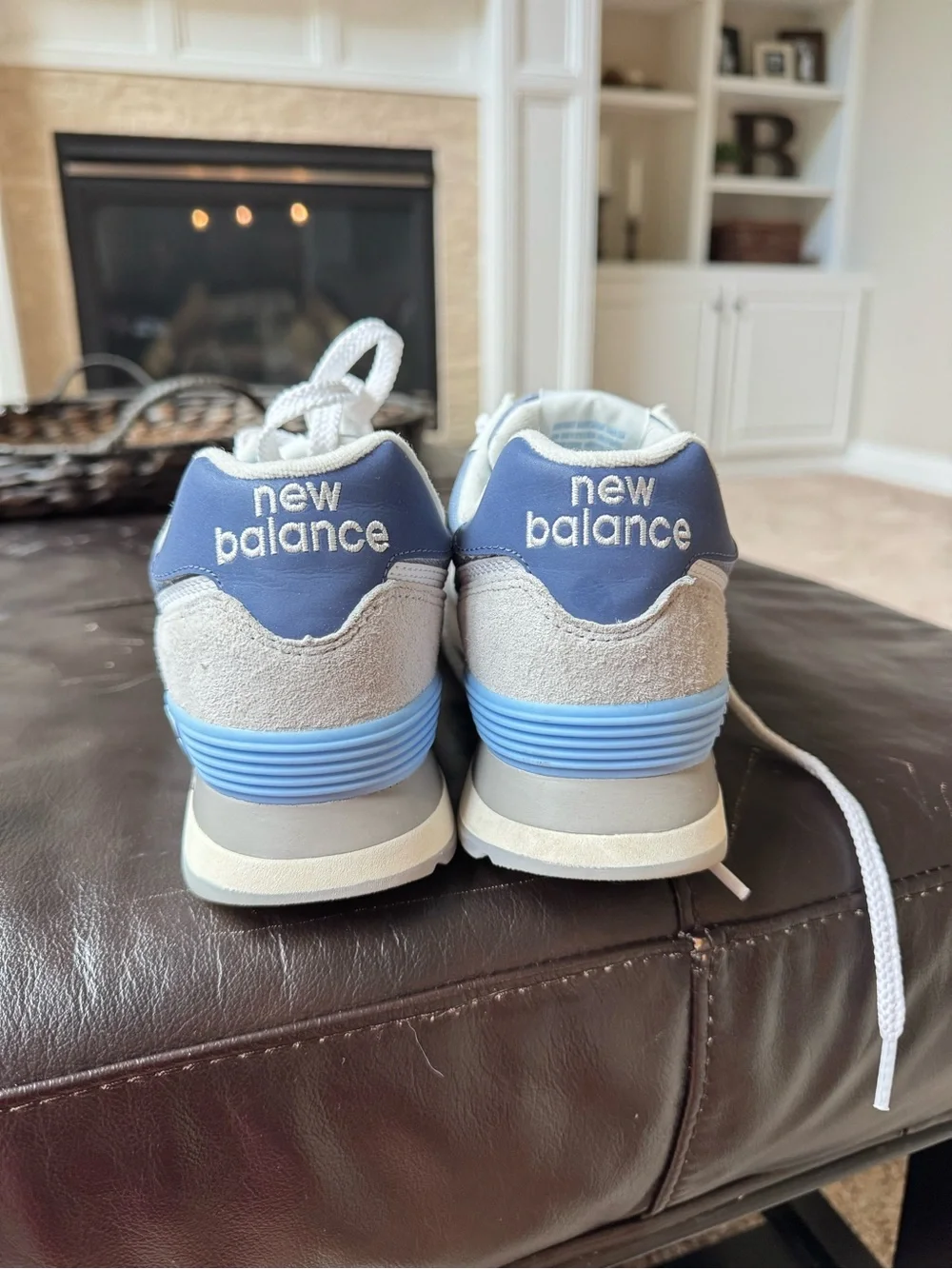 New Balance Women’s Light Gray and Blue Retro Runner Sneakers